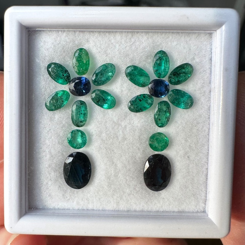 💎 BESPOKE GARDEN Earring Layout 6.115 ctw Emerald Kit ✨ Sapphire Accents